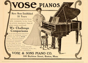 1906 Vintage Ad Vose & Sons Grand Piano Instrument Lady - ORIGINAL OLD6