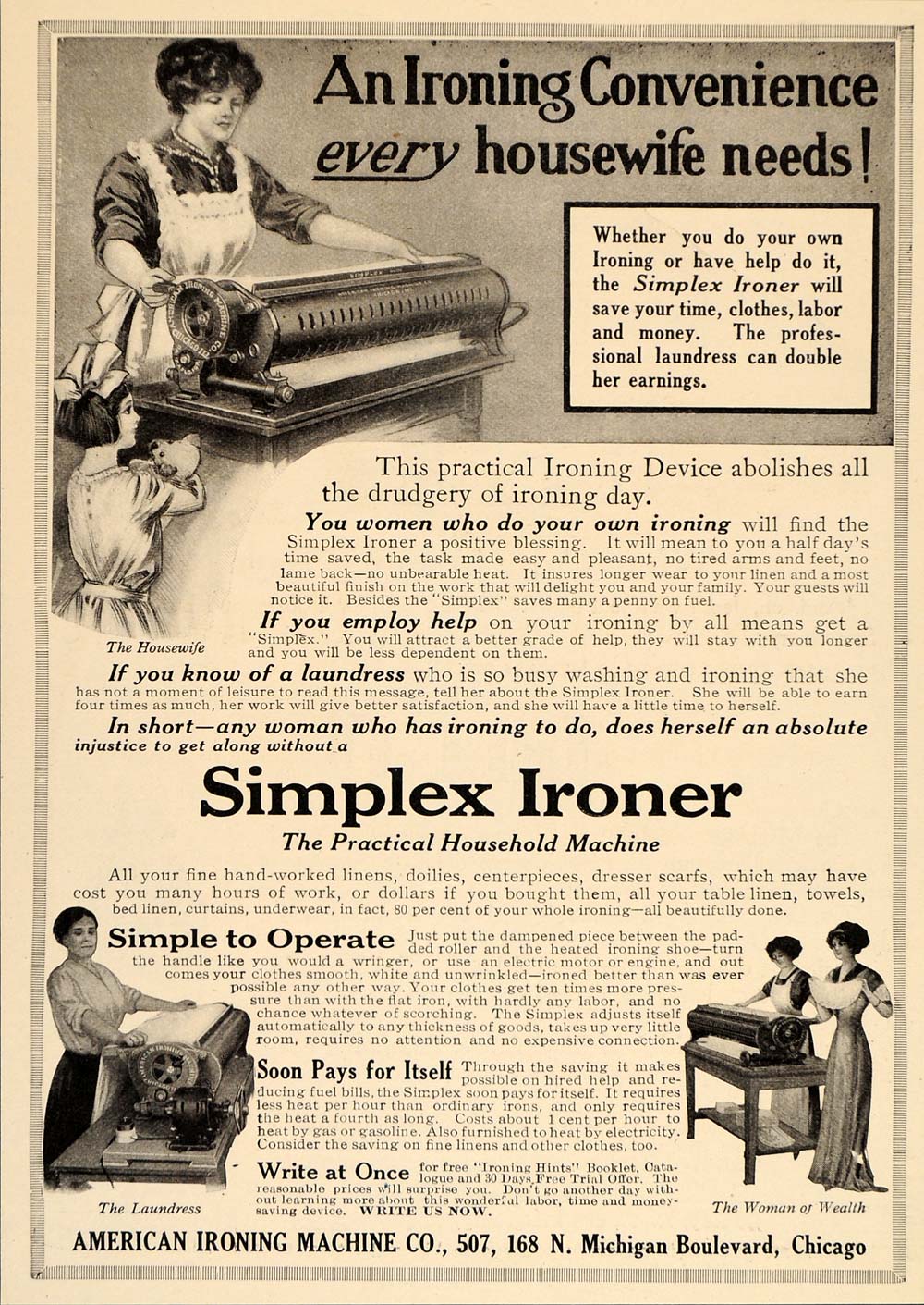 1913 Vintage Ad Simplex Ironer Iron Antique Machine - ORIGINAL ADVERTISING OLD6