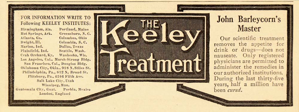 1914 Vintage Ad Keeley Treatment Alcoholism Drug Cure - ORIGINAL OLD6