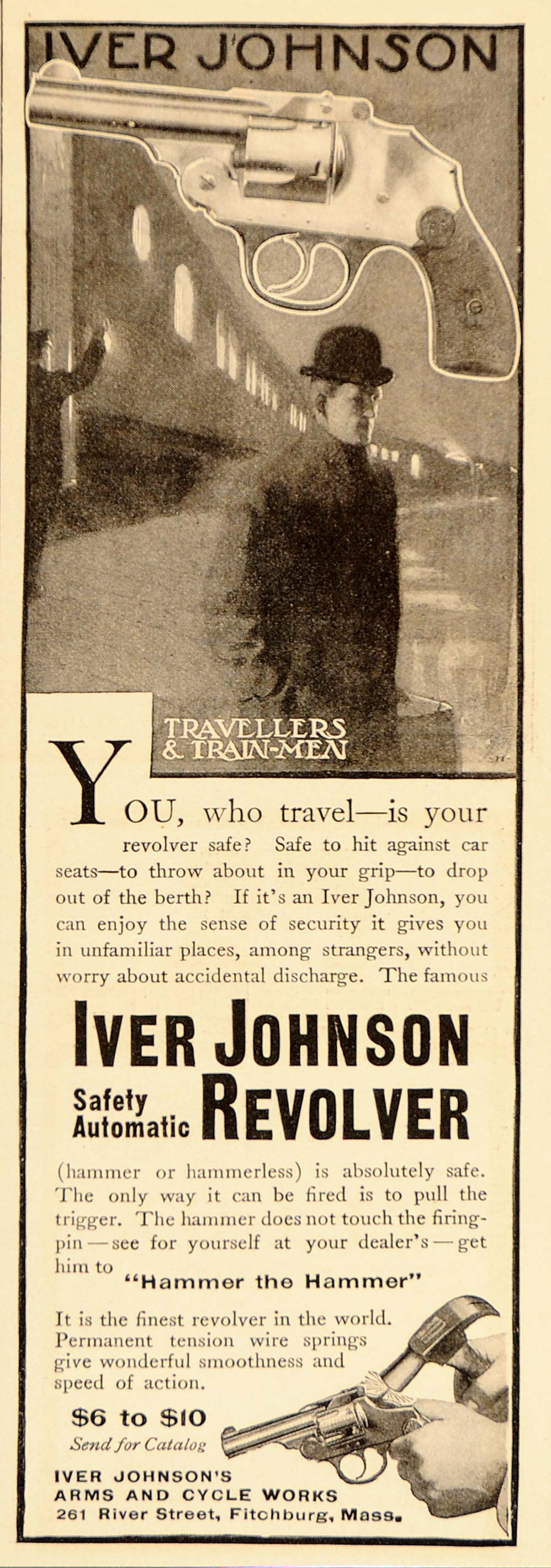 1910 Vintage Ad Iver Johnson Revolver Train Traveler - ORIGINAL ADVERTISING OLD6