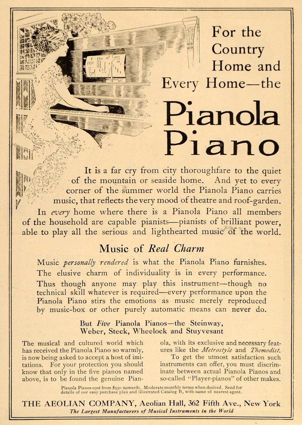 1910 Ad Aeolian Pianola Piano Player Lady Pianist Music - ORIGINAL OLD6