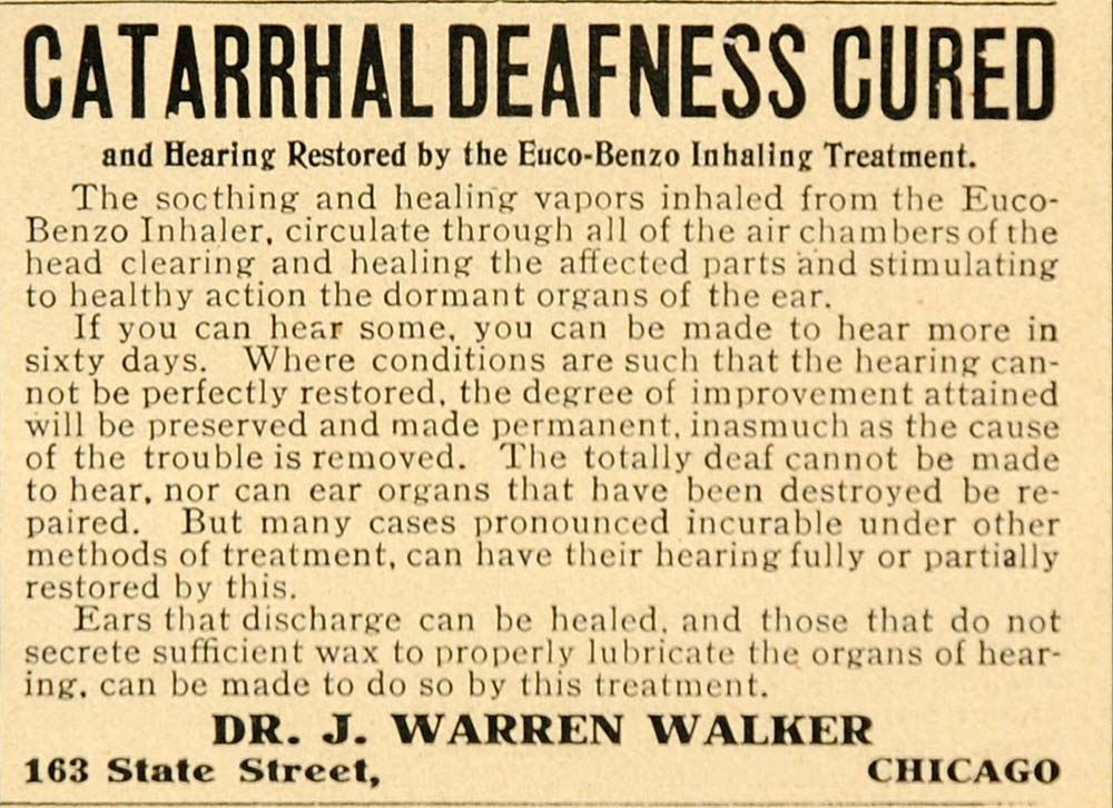 1907 Vintage Ad Deafness Deaf Treatment Cure Quackery - ORIGINAL OLD7
