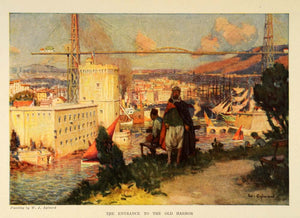 1920 Marseille France Harbor Port W. J. Aylward Print - ORIGINAL OLD7
