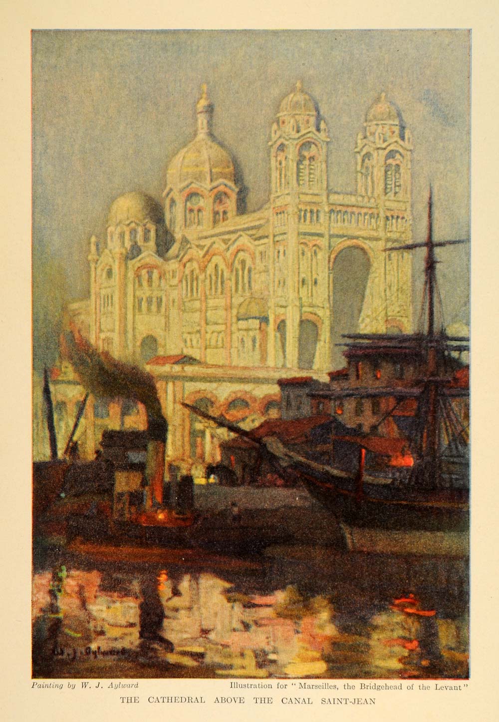 1920 Marseille Cathedral Canal Saint Jean Aylward Print - ORIGINAL OLD7