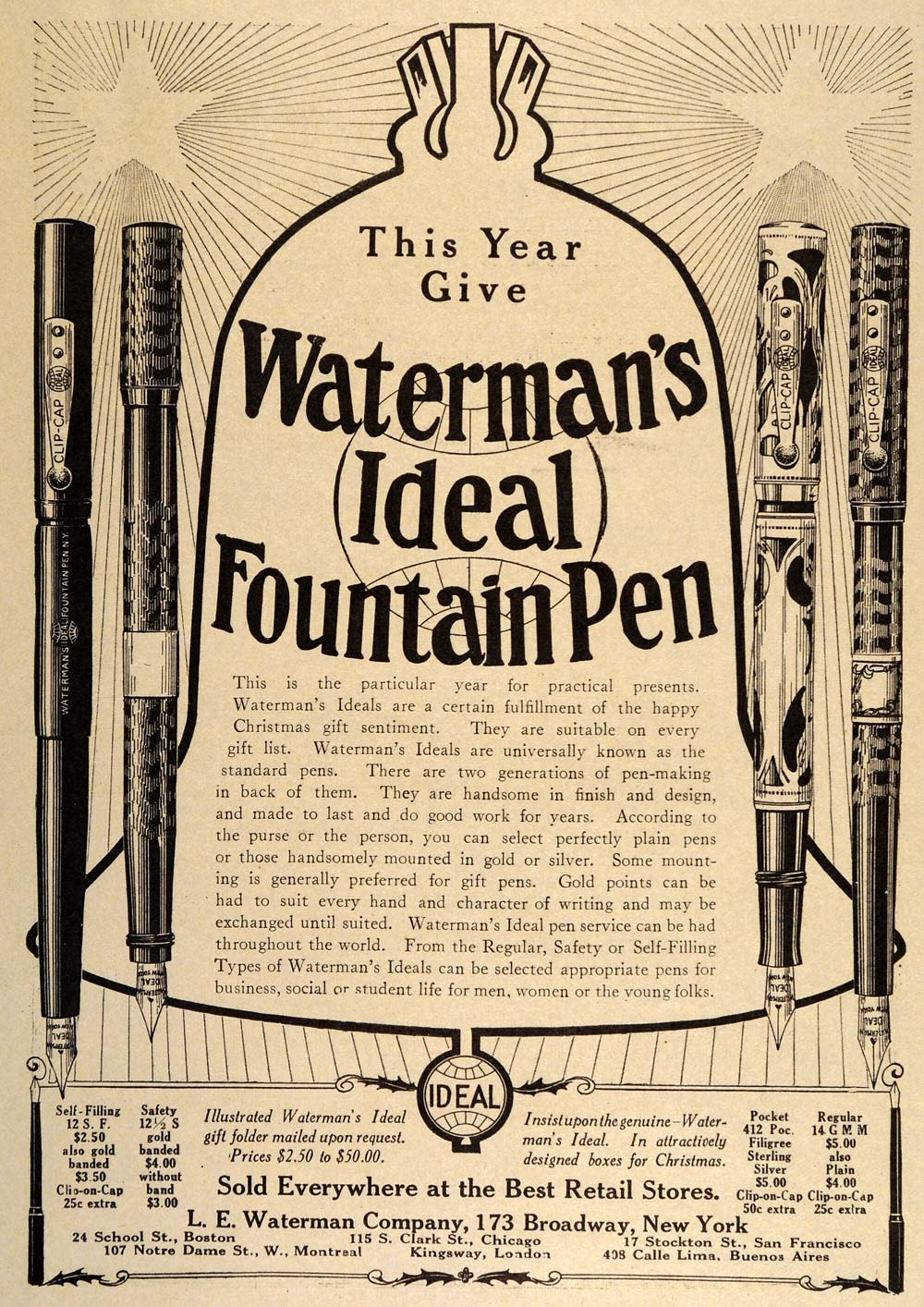1914 Vintage Ad L.E. Waterman Ideal Fountain Pen Pocket - ORIGINAL OLD7