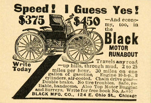 1909 Vintage Ad Black Motor Runabout Automobile Car - ORIGINAL ADVERTISING OLD7