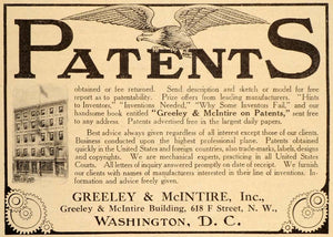 1911 Ad Patents Greeley & McIntire Building Washington - ORIGINAL OLD8