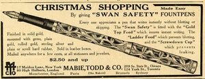 1911 Ad Swan Safety Fountain Pen Fountpen Mabie Todd - ORIGINAL ADVERTISING OLD8