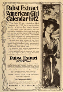 1911 Ad Pabst Extract Tonic American Girl Calendar 1912 - ORIGINAL OLD8