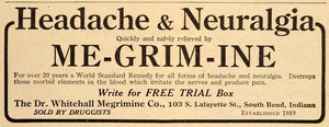 1911 Ad Megrimine Headache Neuralgia Pain Quackery Cure - ORIGINAL OLD8