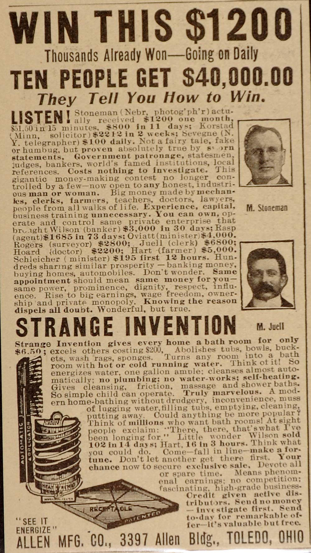 1911 Ad Money Making Scheme Bathroom Invention UNUSUAL - ORIGINAL OLD8