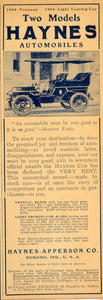 1904 Ad Haynes Tonneau Light Touring Antique Car Kokomo - ORIGINAL OLD9
