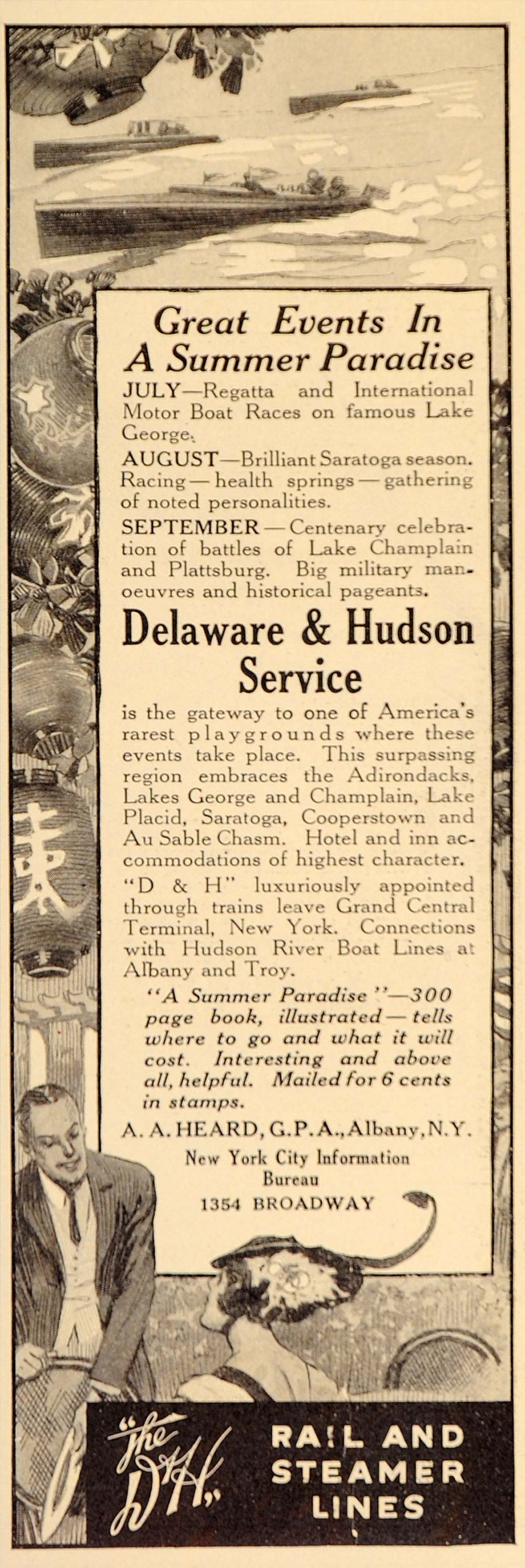 1914 Ad H & H Rail Steamer Lines Delaware Hudson Travel - ORIGINAL OLD9