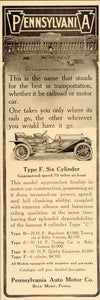 1909 Ad Pennsylvania Type F Six Cylinder Antique Car - ORIGINAL ADVERTISING OLD9