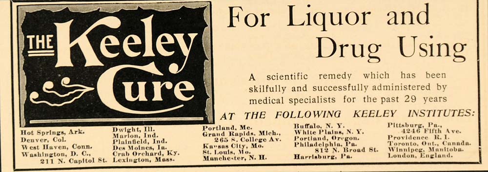 1909 Vintage Ad Keeley Cure Alcoholism Drug Institutes - ORIGINAL OLD9