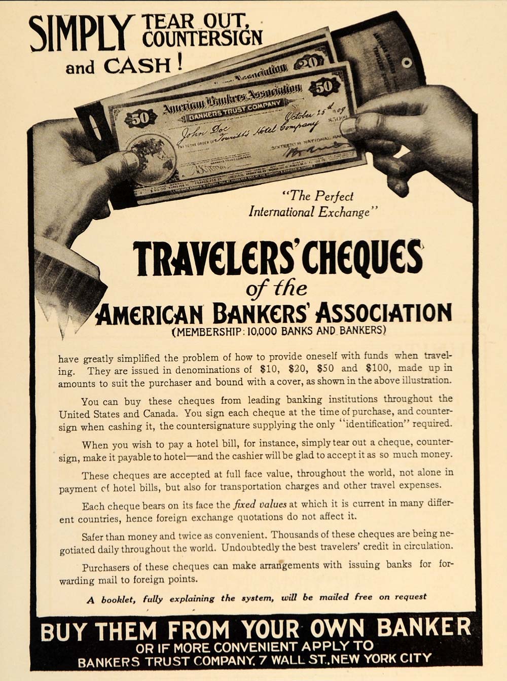 1909 Ad Travelers Checks Cheques American Bankers Assoc - ORIGINAL OLD9