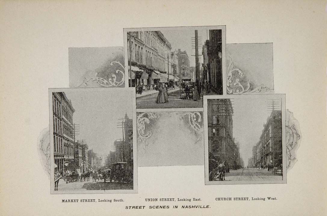 1897 Print Nashville Market Union Church Street Scenes ORIGINAL HISTORIC IMAGE