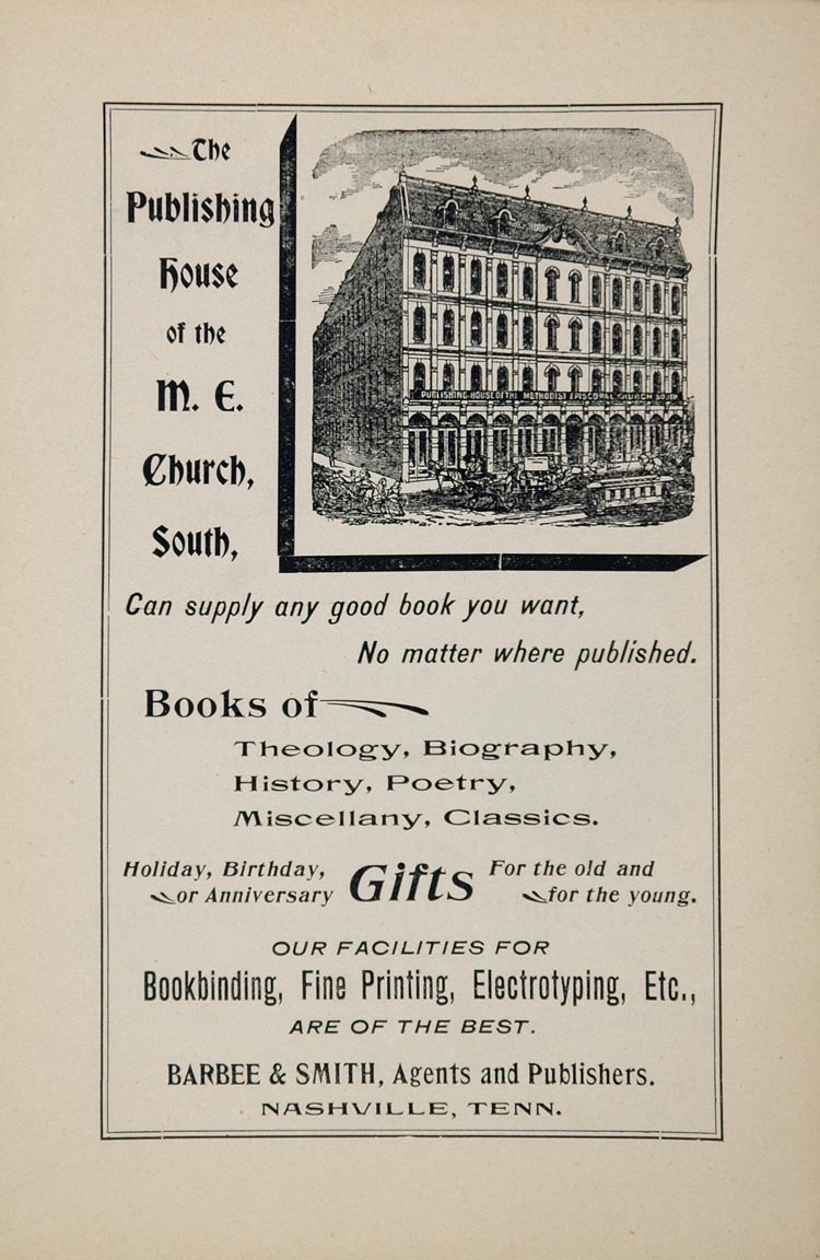 1897 Ad Publishing House M. E. Church South Nashville - ORIGINAL ADVERTISING