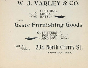 1897 ORIGINAL Ad W. J. Varley Men's Store Nashville - ORIGINAL ADVERTISING