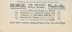1897 ORIGINAL Ad Burge Drugstore Druggist Nashville - ORIGINAL ADVERTISING