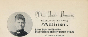 1897 ORIGINAL Ad Amnie Baucom Milliner Nashville Tenn. - ORIGINAL ADVERTISING
