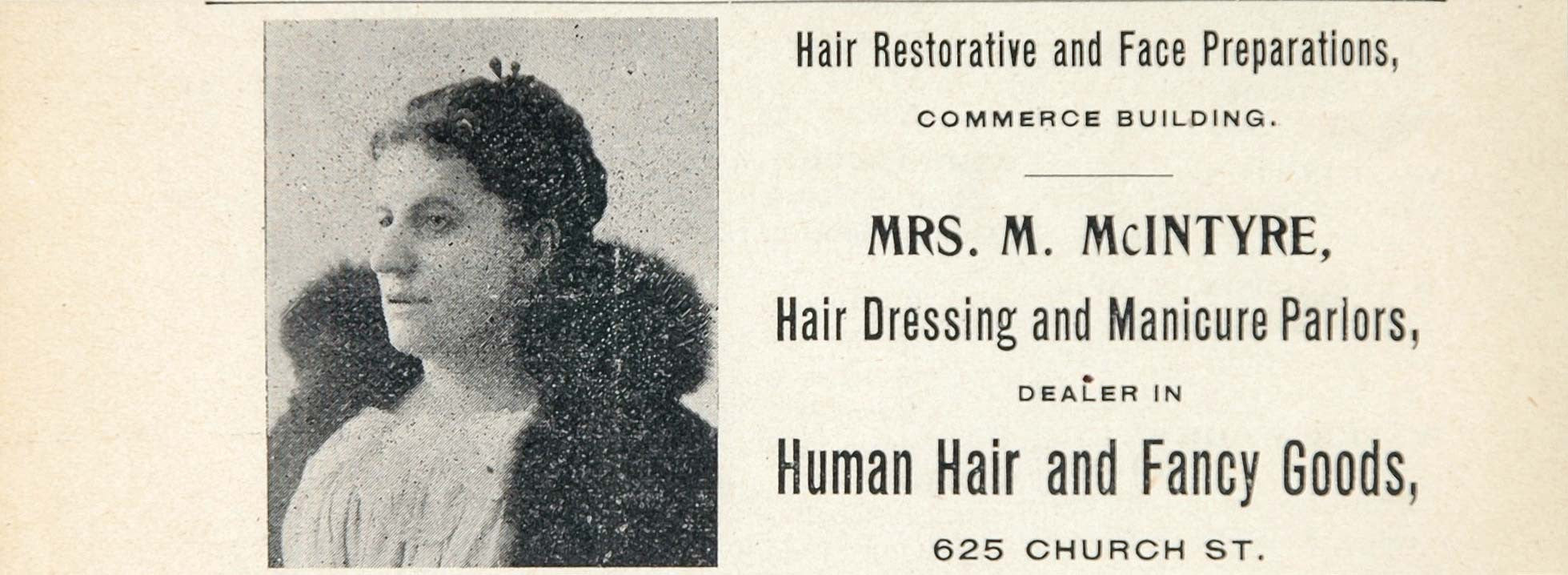 1897 Ad Mrs McIntyre Hair Manicure Salon Nashville - ORIGINAL ADVERTISING - Period Paper
