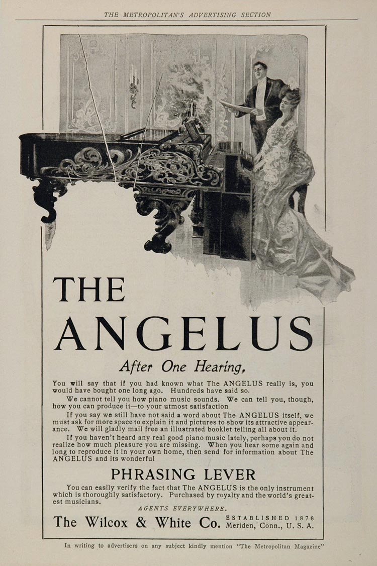 1904 Ad Vintage Angelus Player Piano Wilcox & White - ORIGINAL ADVERTISING OLD