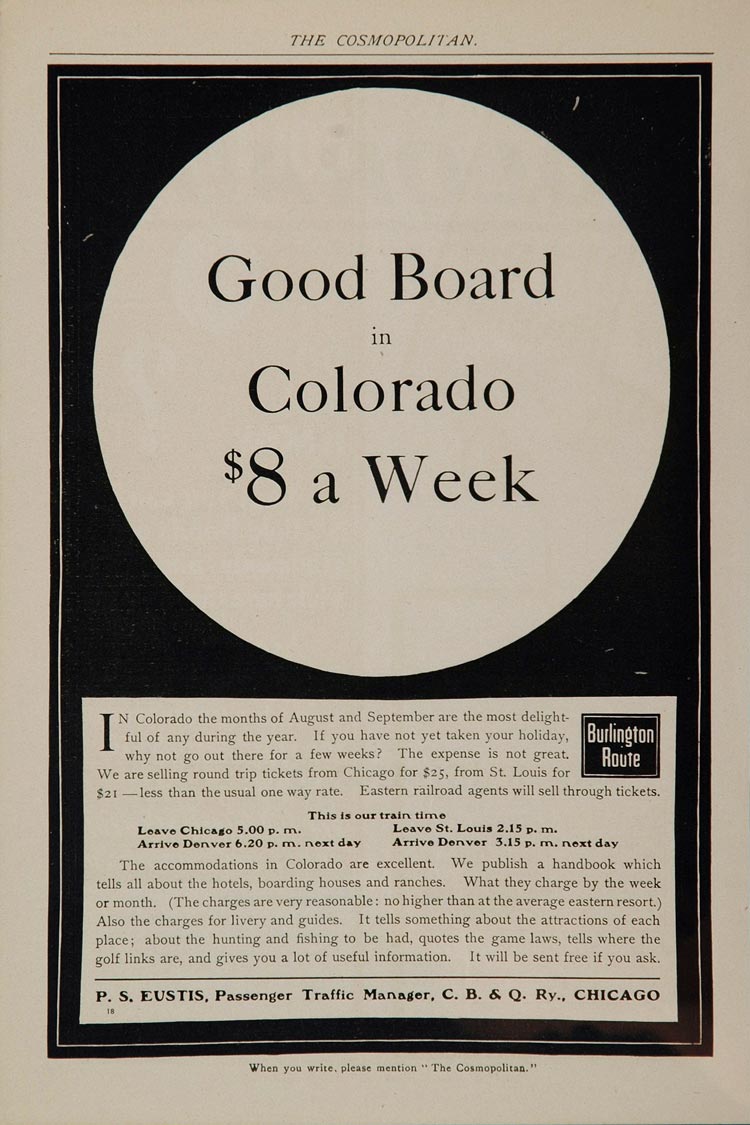 1902 Ad Burlington Route Railway Railroad Colorado RR - ORIGINAL ADVERTISING OLD