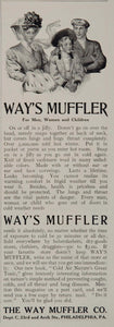 1907 Vintage Ad Way's Muffler Winter Clothing Health - ORIGINAL ADVERTISING OLD