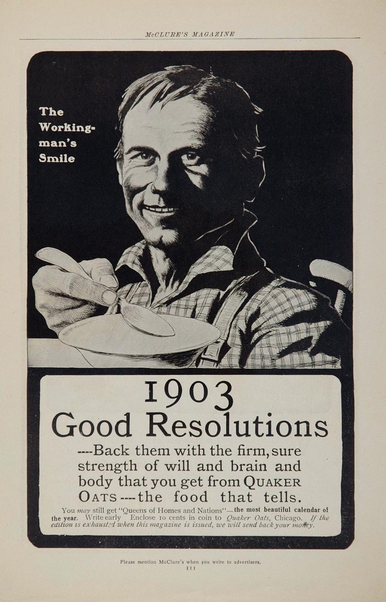 1903 Vintage Ad Quaker Oats Cereal Working Man Smile - ORIGINAL ADVERTISING OLD