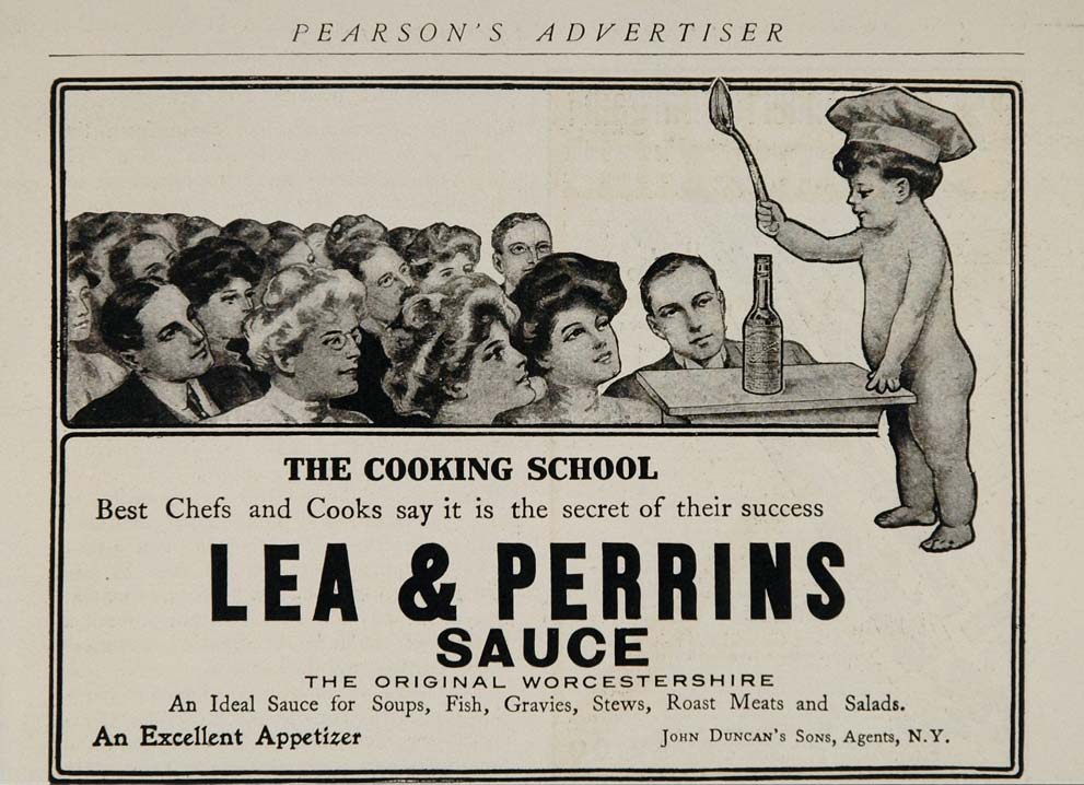 1908 Ad Lea & Perrins Worcestershire Sauce Naked Baby - ORIGINAL ADVERTISING OLD