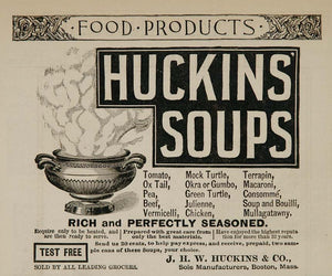 1891 Vintage Ad J. H. W. Huckins Soup Canned Boston - ORIGINAL ADVERTISING OLD