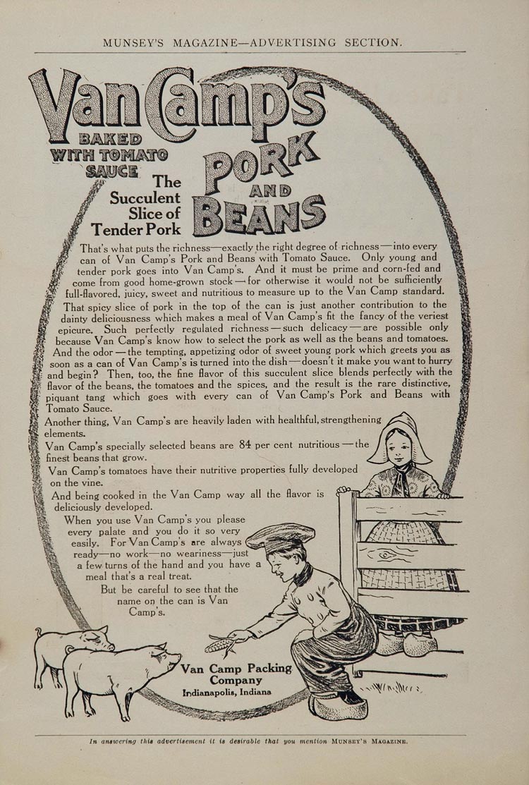 1907 Vintage Ad Van Camp Pork Beans Dutch Children Pigs - ORIGINAL OLD