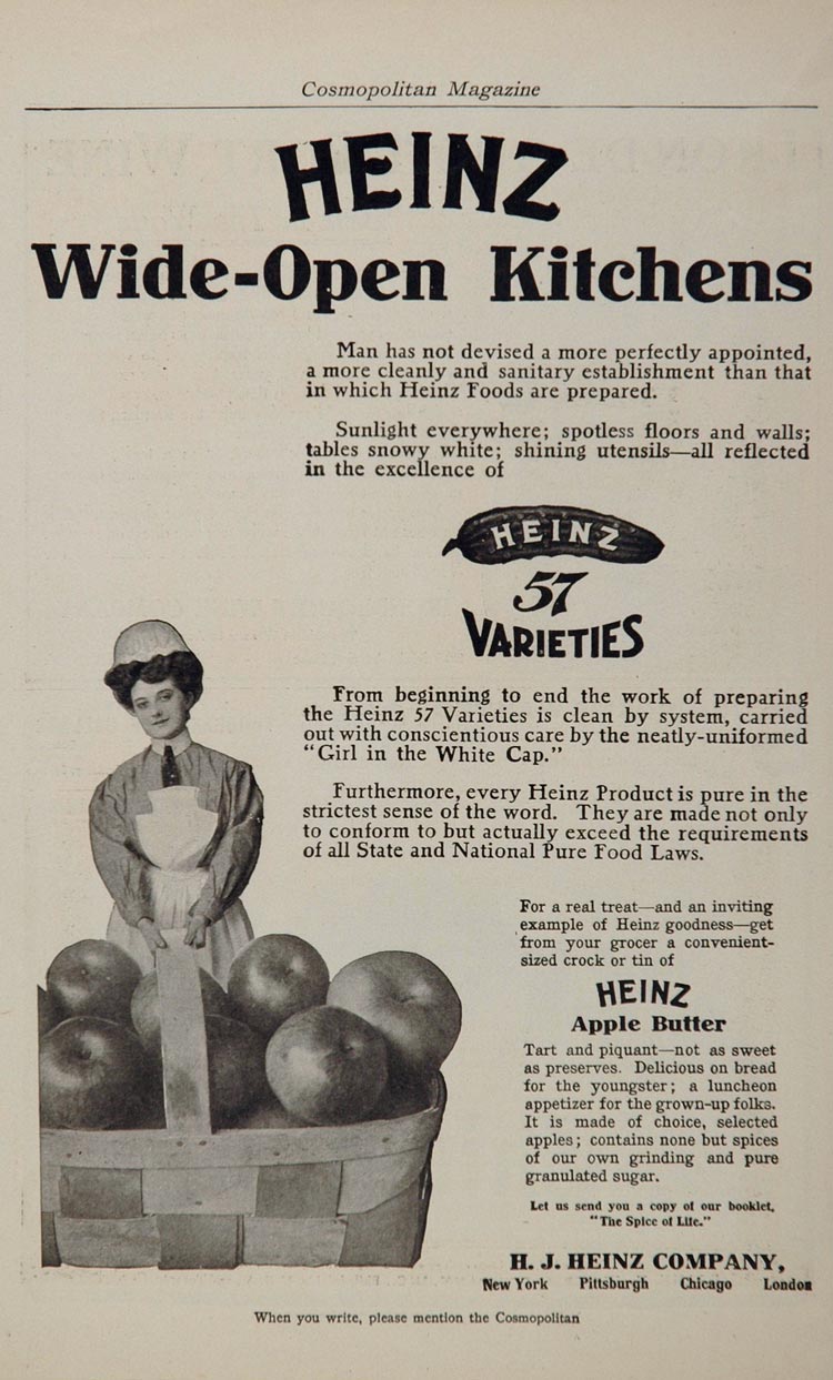 1906 Vintage Ad Heinz 57 Apple Butter Girl White Cap - ORIGINAL ADVERTISING OLD