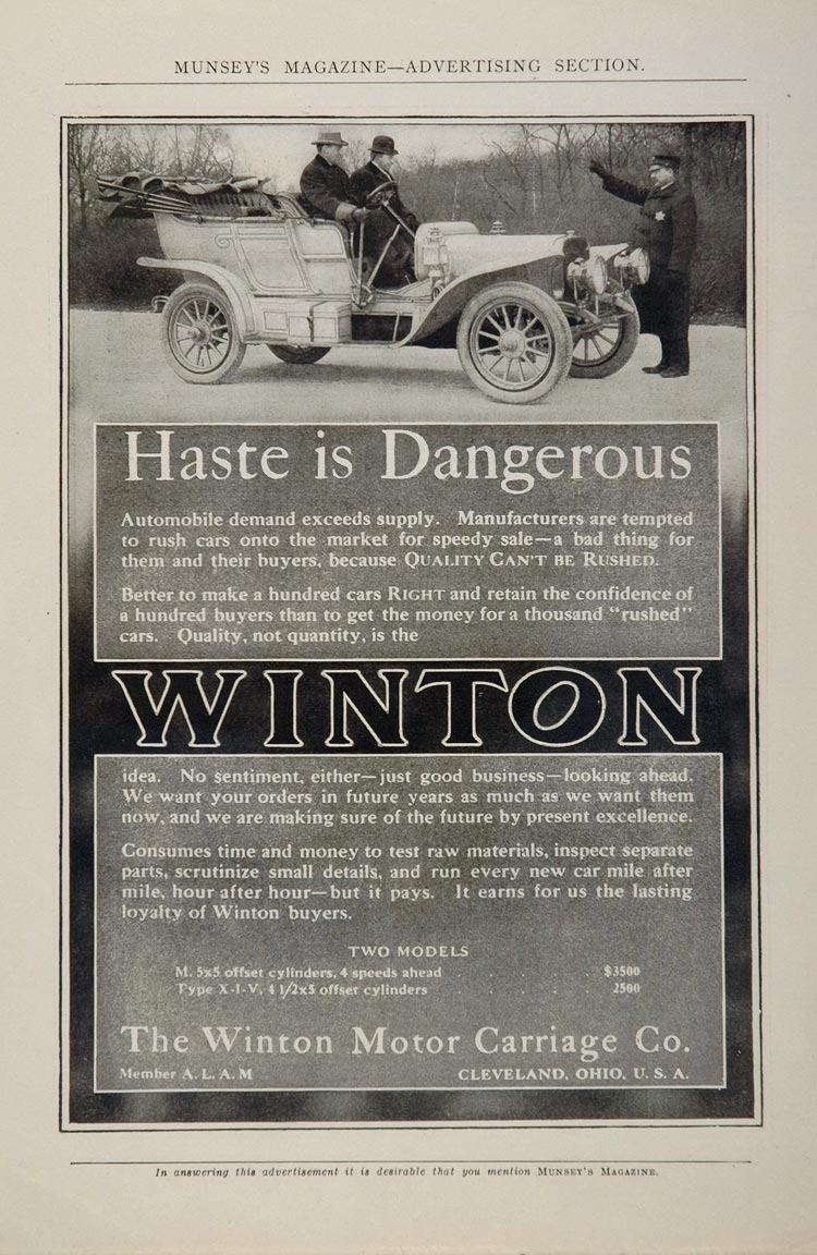 1907 Ad Vintage Winton Automobile Model M Type X-I-V - ORIGINAL ADVERTISING OLD