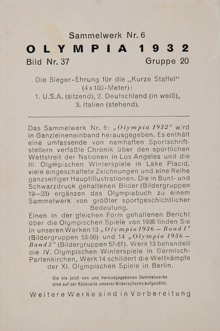 1932 Summer Olympics Short Relay Race Winners Print - ORIGINAL