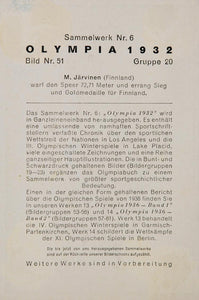 1932 Summer Olympics Matti Jarvinen Javelin Throw Print - ORIGINAL