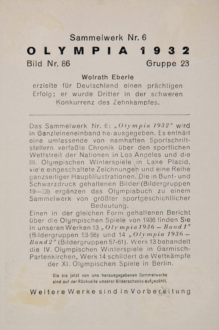 1932 Summer Olympics German Wolrad Eberle Discus Print - ORIGINAL