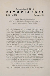 1932 Summer Olympics Clare Dennis Breaststroke Print - ORIGINAL