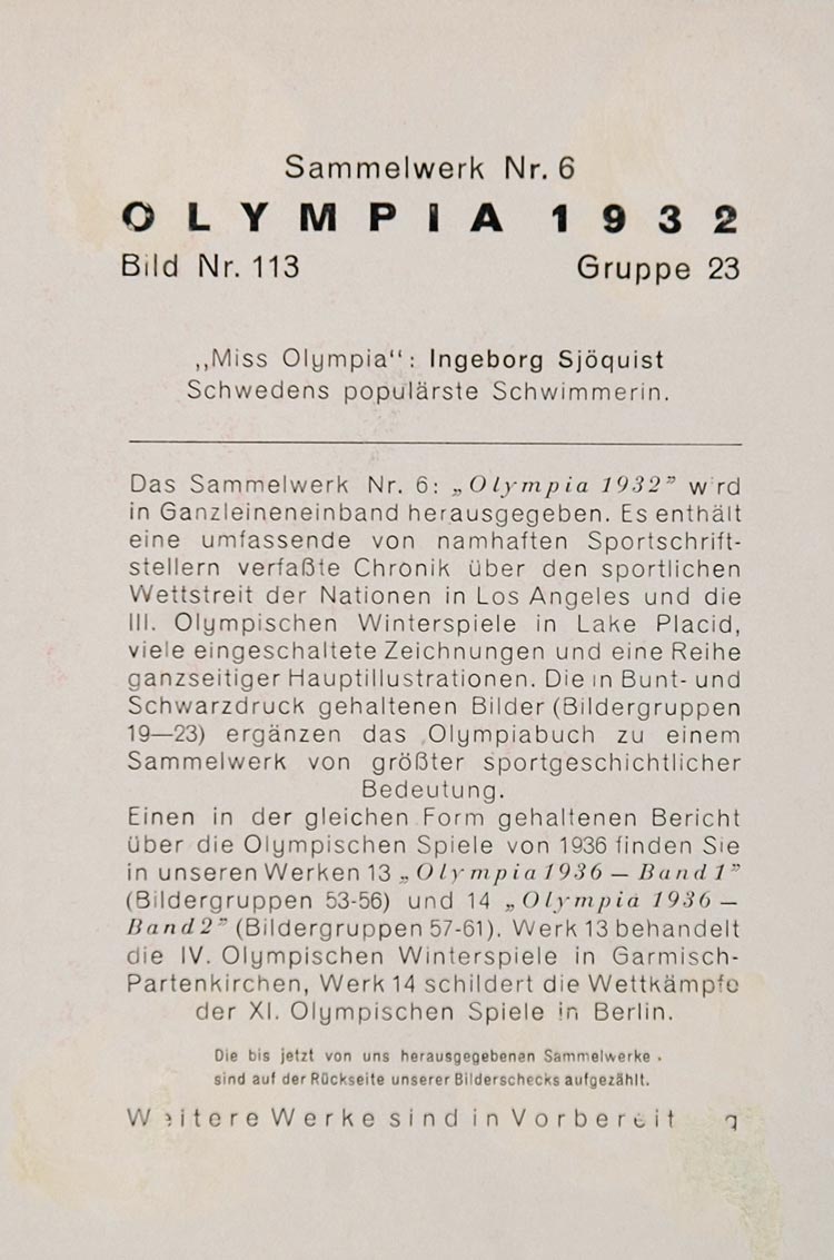 1932 Summer Olympics Ingeborg SjÂ¿Â¿quist Olympia Print - ORIGINAL