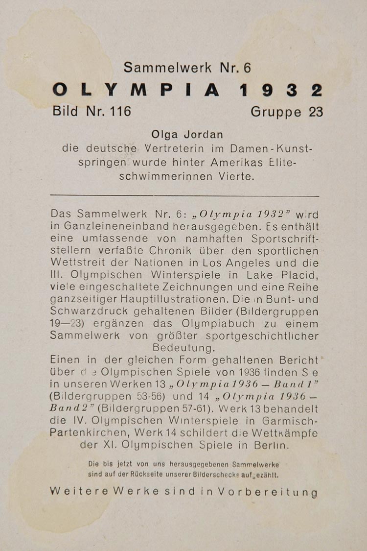 1932 Summer Olympics Olga Jordan Germany Diver Print - ORIGINAL