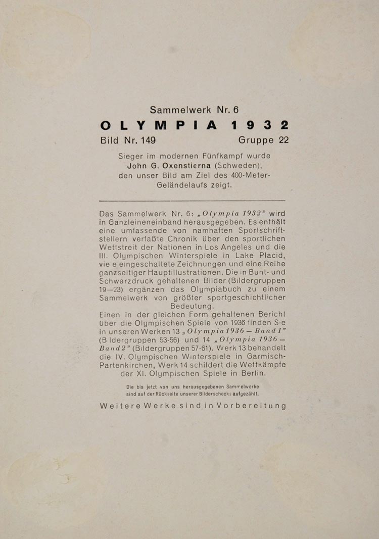 1932 Summer Olympics Johan Oxenstierna Pentathlon Print - ORIGINAL