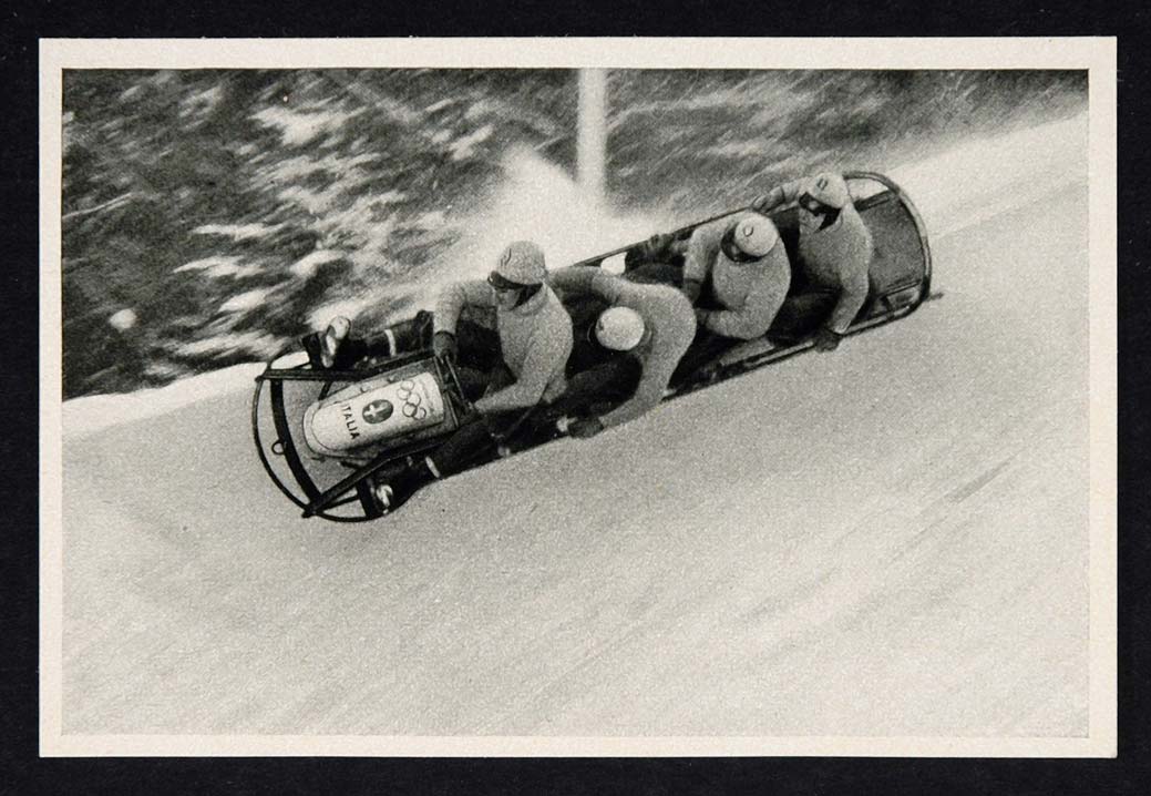 1936 Winter Olympics Italian Bobsled Team Racing Print ORIGINAL HISTORIC IMAGE