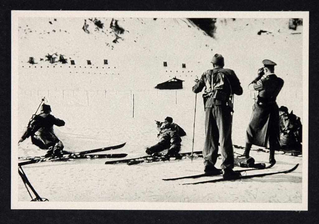1936 Print Winter Olympic Games Bavaria German Military Patrol Skiing Snow Slope
