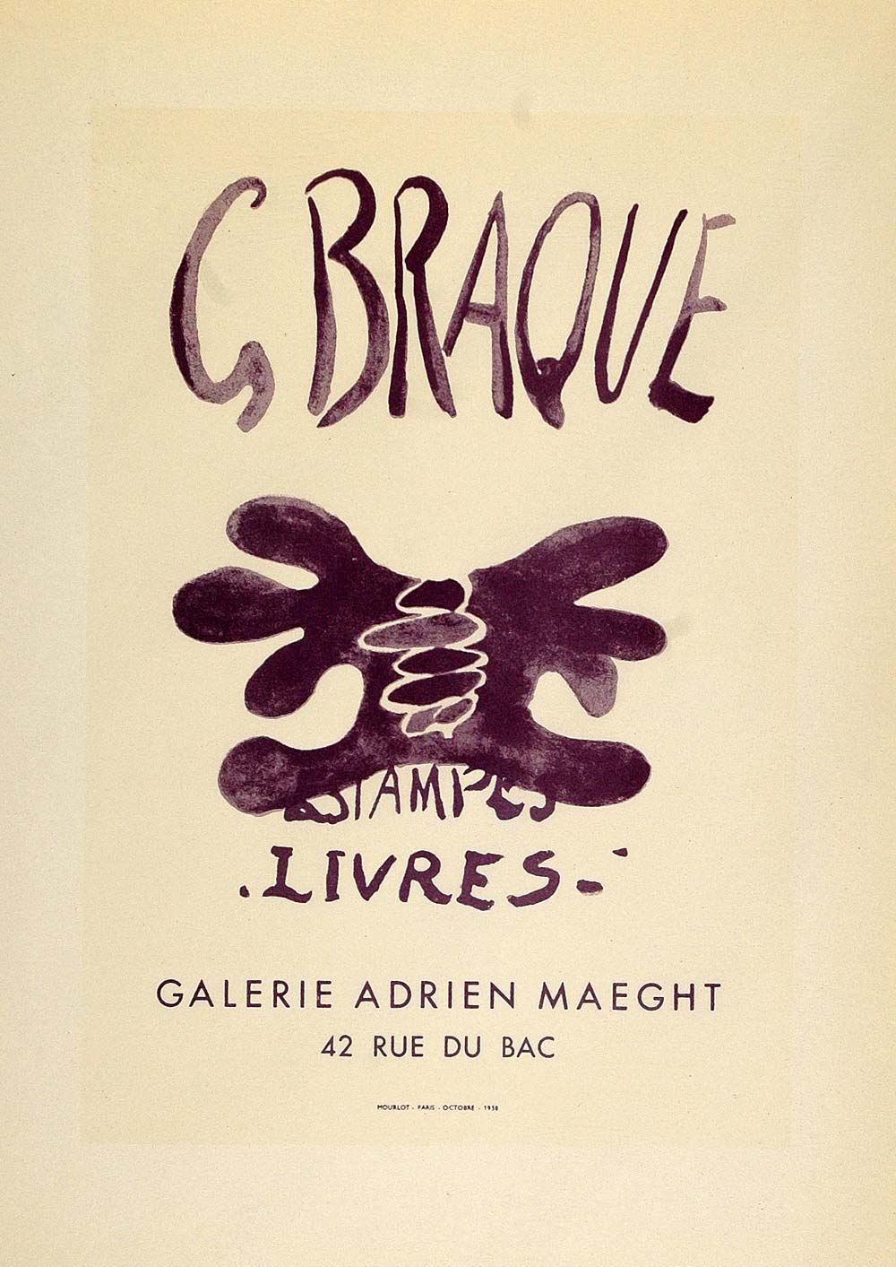 1959 Lithograph Georges Braque Poster Art Estampes Livres Fernand
