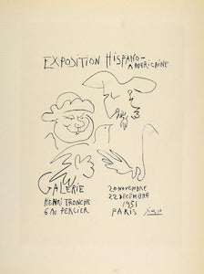1959 Lithograph Picasso Poster Art Exposition Hispano-Americaine Bird Mourlot