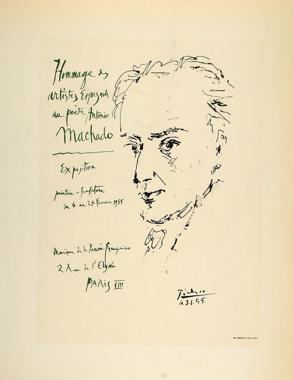 1959 Lithograph Pablo Picasso Poster Art Antonio Machado Hommage Mourlot Freres