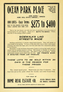 1904 Ad Home Real Estate Ocean Park Place California - ORIGINAL ADVERTISING OWE1
