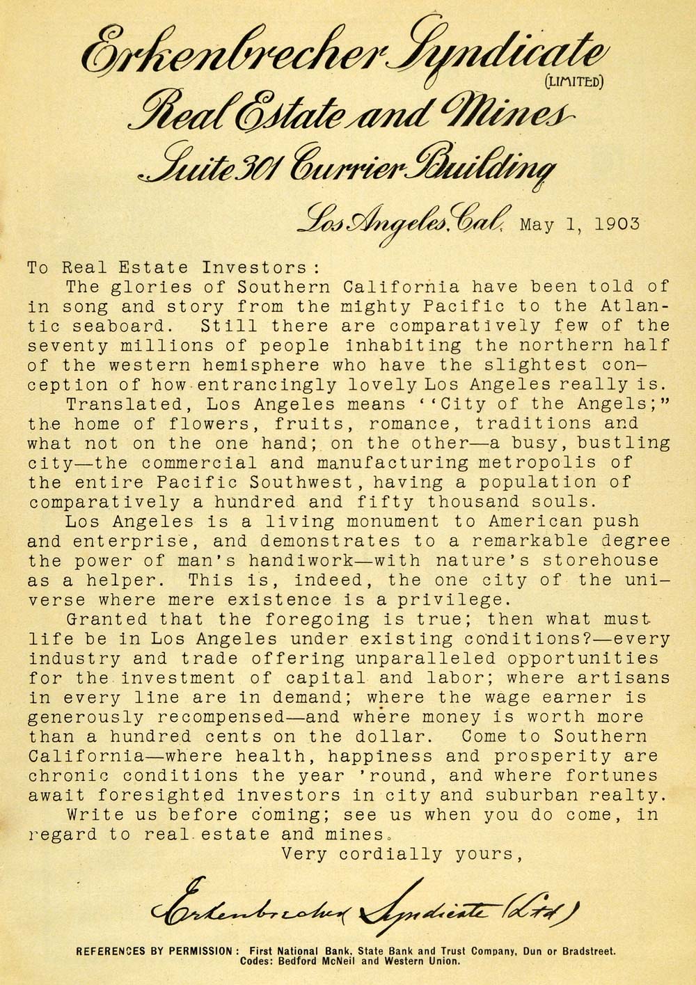 1903 Ad Erkenbrecher Syndicate Los Angeles Tourism - ORIGINAL ADVERTISING OWE1
