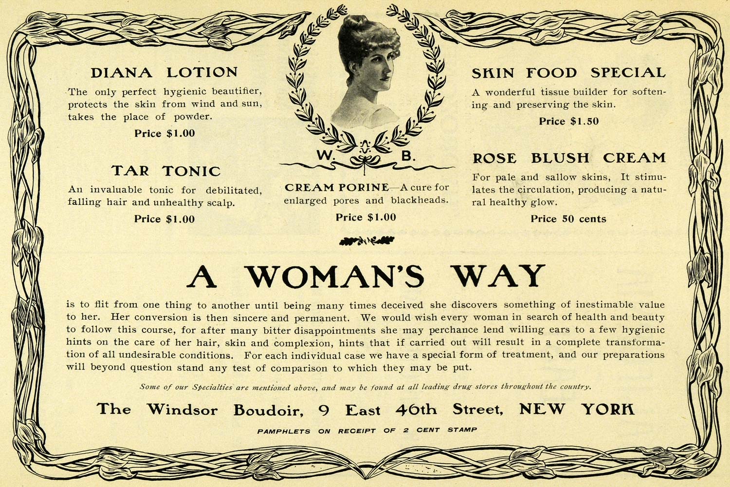 1902 Ad Windsor Boudoir Tar Tonic Diana Lotion Pricing - ORIGINAL OWE1